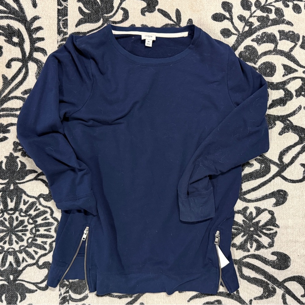 J. Crew Navy Long Sleeve Top with Zipper Details
